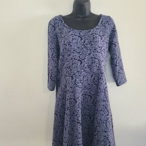 LC Lauren Conrad Blue Floral Scoop-Neck Fit & Flare Dress